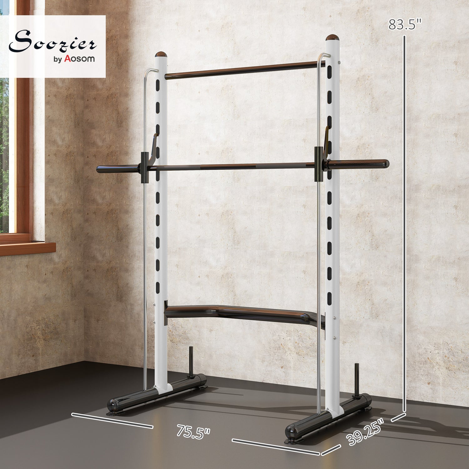 White Multi-Function Squat Rack with Pull-Up Bar & Adjustable Bench Press – Half Rack for Weight Lifting