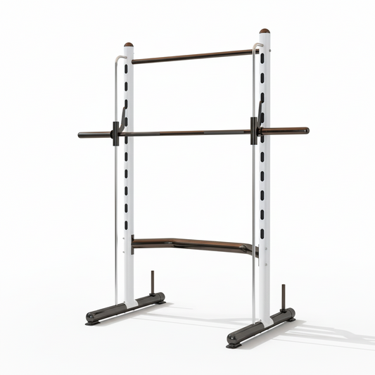 White Multi-Function Squat Rack with Pull-Up Bar & Adjustable Bench Press – Half Rack for Weight Lifting